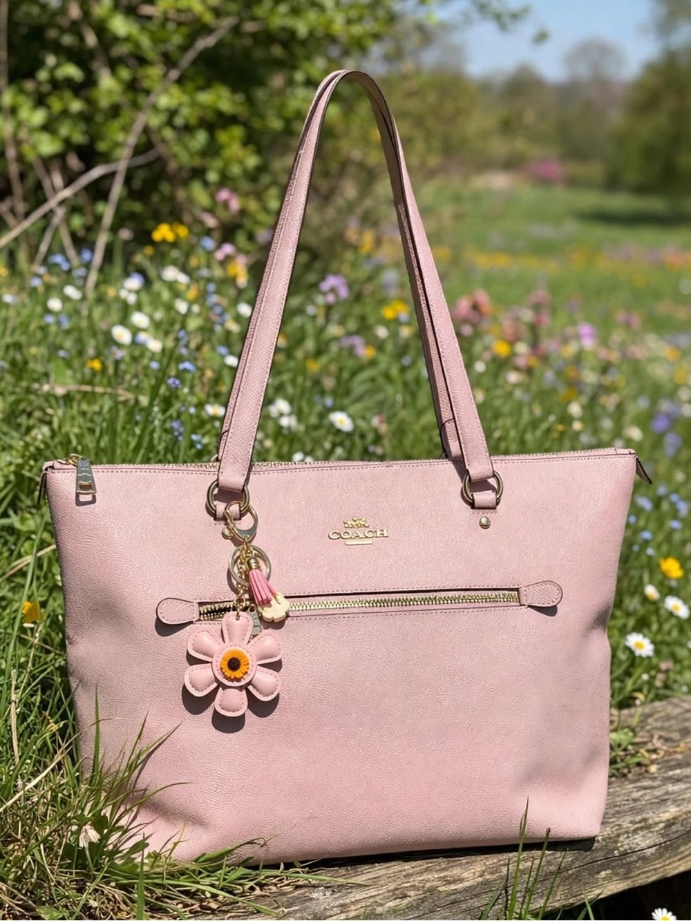 Coach Zip Top Gallery Tote & Pink Floral Charm Tote Bag